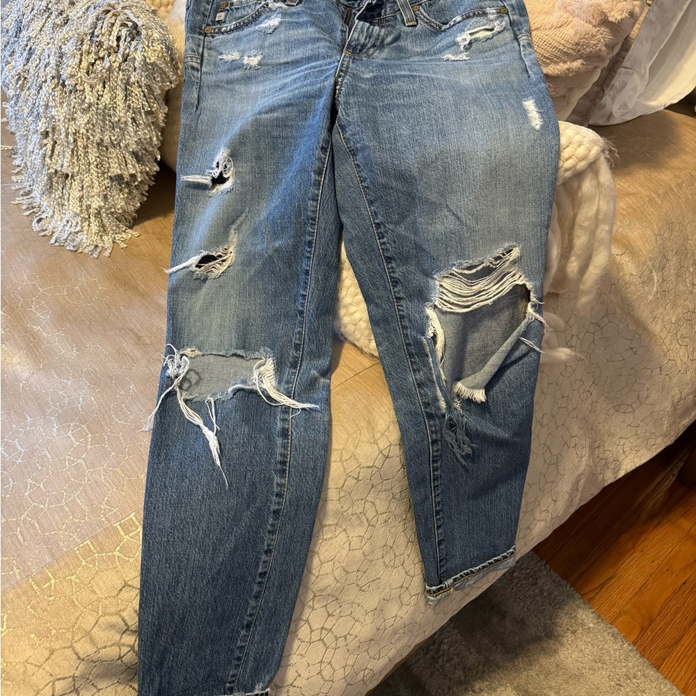 AG Adriano Goldschmied Ripped Blue Boyfriend Jeans